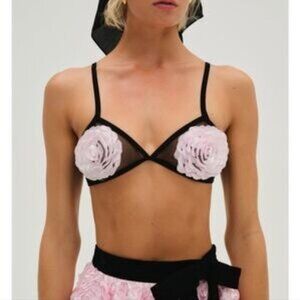 NWOT FOR LOVE AND LEMONS BLACK MESH BRA W/FLOWER BUST CUPS SIZE S